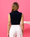 T.T. Women|Slim Fit Ribbed Tank Top|Stretchable Cotton Rib Fabric| Trendy High Street Casual & Office Wear Sleeveless Crop Tee|Desire Rib Polo Tshirt For Women|Navy Blue