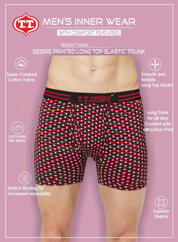 T.T. Mens Desire Printed Long Top Elastic TrunkPack Of 3 Black-Anthra-Red