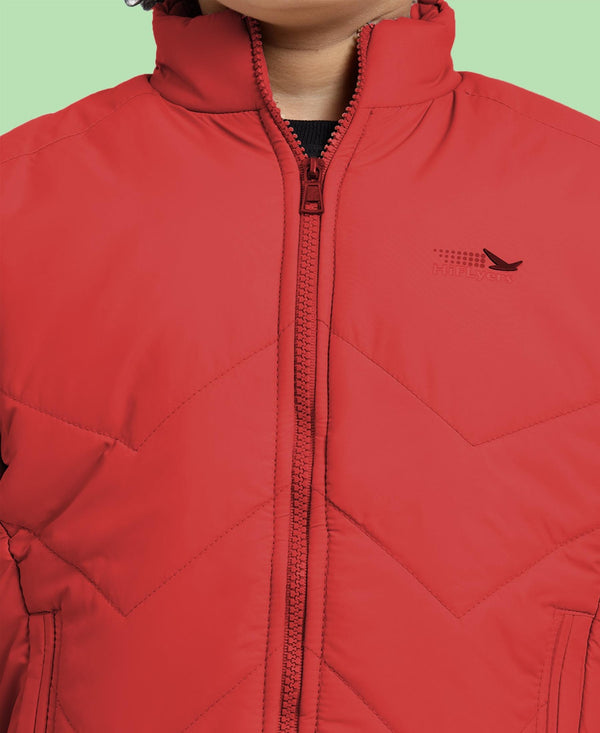 HiFlyers Boys Regular Fit | Polyster |Fluffy Full Sleeves |Quilted Insulation|High Neck Stand Collar|Zipper Jacket -Coral