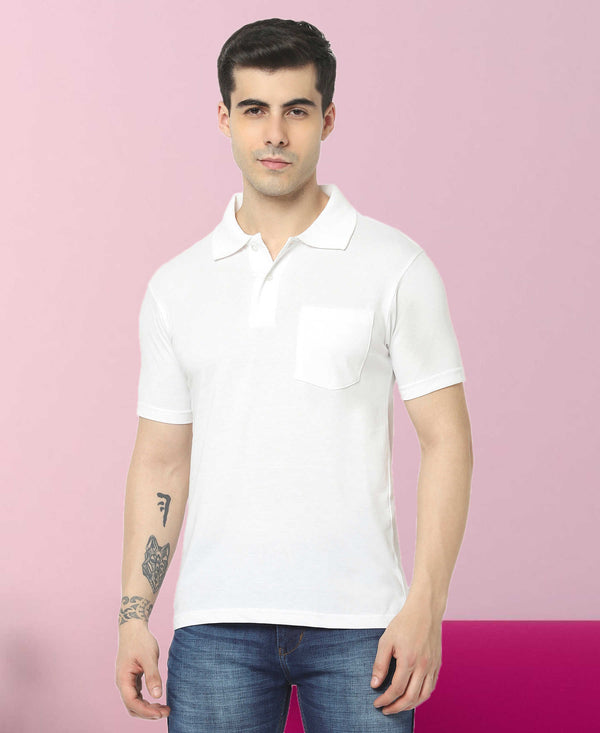 T.T. Men'S Solid Sinker Polo Tshirts With PocketWhite