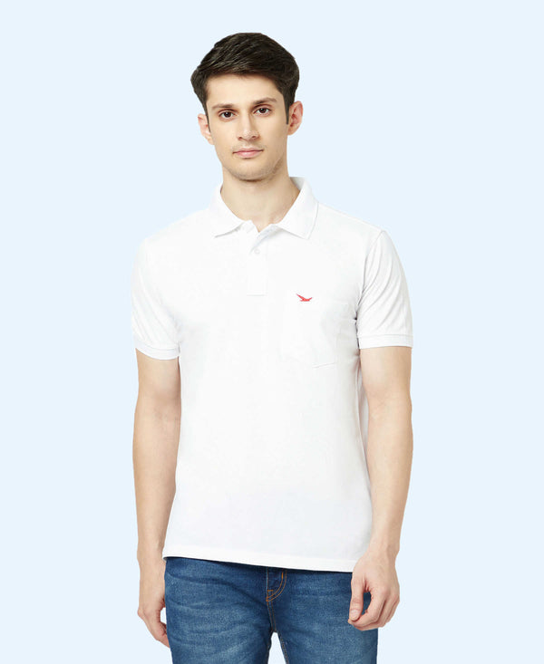 HiFlyers Men'S Solid Regular Fit Polo T-Shirt With Pocket -White
