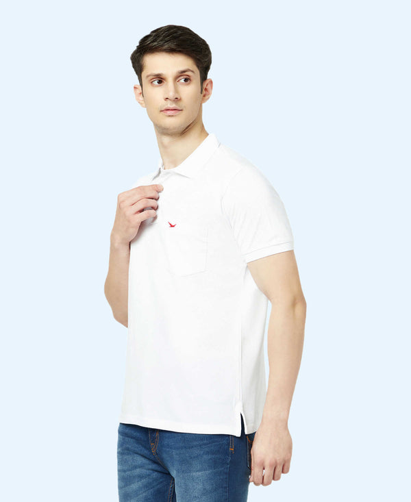 HiFlyers Men'S Solid Regular Fit Polo T-Shirt With Pocket -White