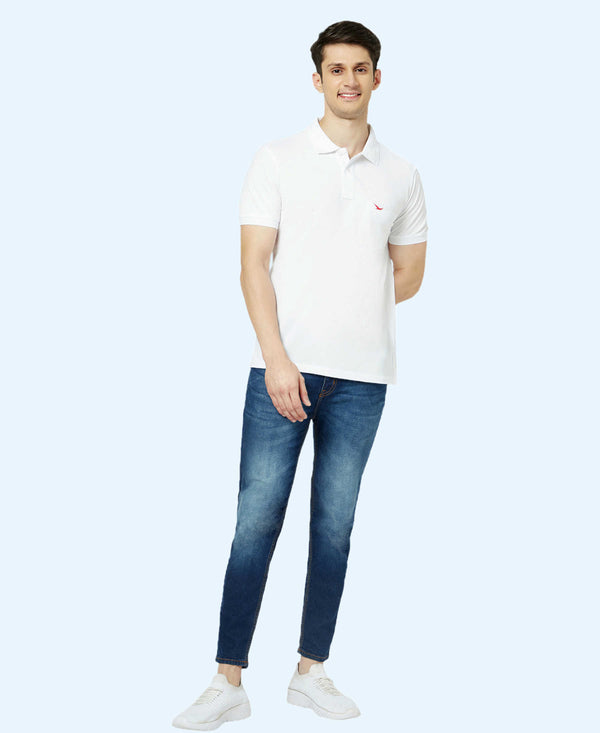 HiFlyers Men'S Solid Regular Fit Polo T-Shirt With Pocket -White