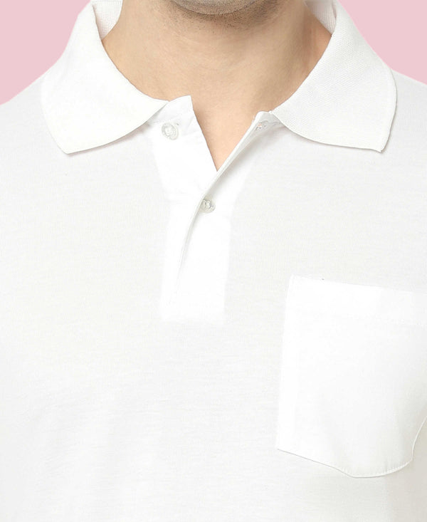 T.T. Men'S Solid Sinker Polo Tshirts With PocketWhite