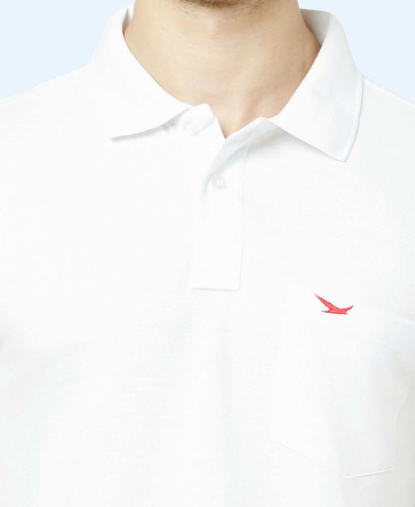 HiFlyers Men'S Solid Regular Fit Polo T-Shirt With Pocket -White