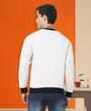 HiFlyers Men Slim Fit Cotrast Rib Cotton Fleece Round Neck Sweatshirt -White