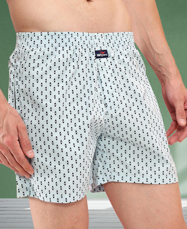 HiFlyers Men Regular Fit Printed Super Combed Cotton Woven Boxer Short Pack Of 1 White