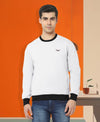 HiFlyers Men Slim Fit Cotrast Rib Cotton Fleece Round Neck Sweatshirt -White