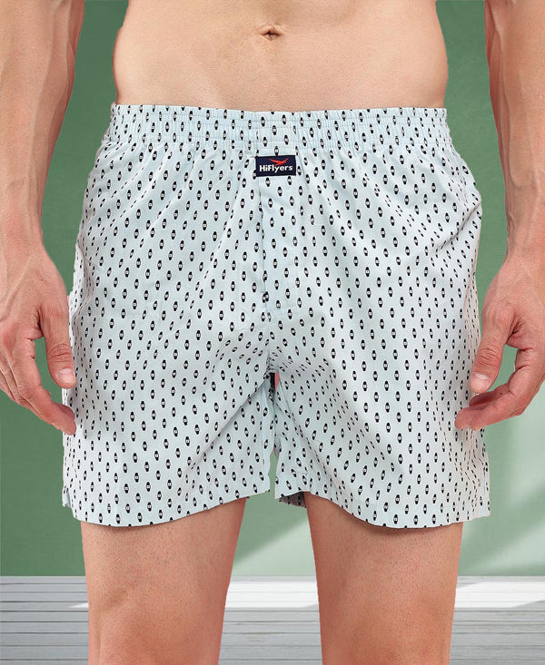 HiFlyers Men Regular Fit Printed Super Combed Cotton Woven Boxer Short Pack Of 1 White