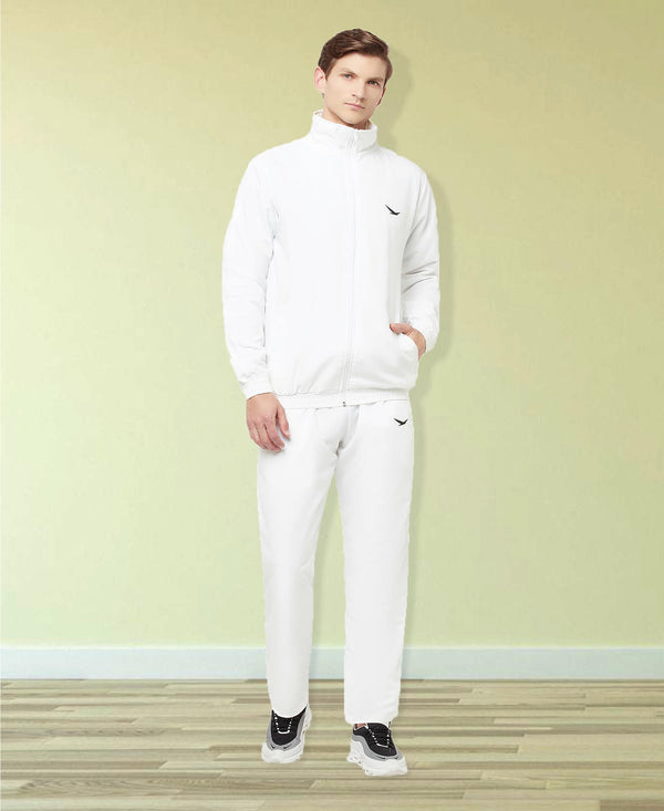 HiFlyers Mens White Regular Fit Solid Micro Polyester Fabric Tracksuit (All Season)