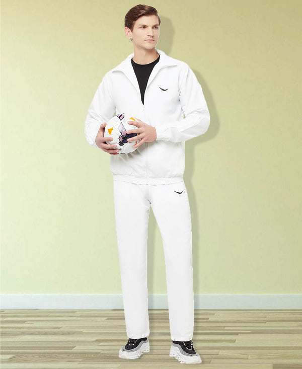 HiFlyers Mens White Regular Fit Solid Micro Polyester Fabric Tracksuit (All Season)