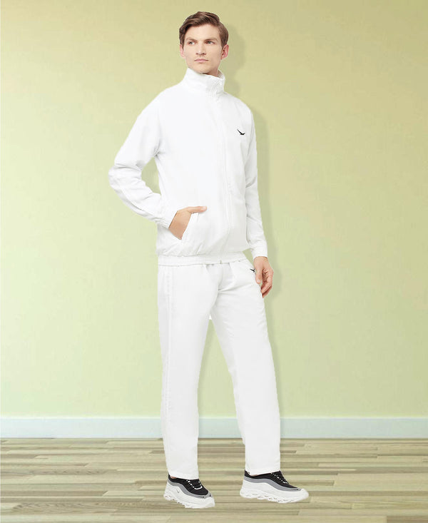 HiFlyers Mens White Regular Fit Solid Micro Polyester Fabric Tracksuit (All Season)