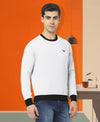 HiFlyers Men Slim Fit Cotrast Rib Cotton Fleece Round Neck Sweatshirt -White