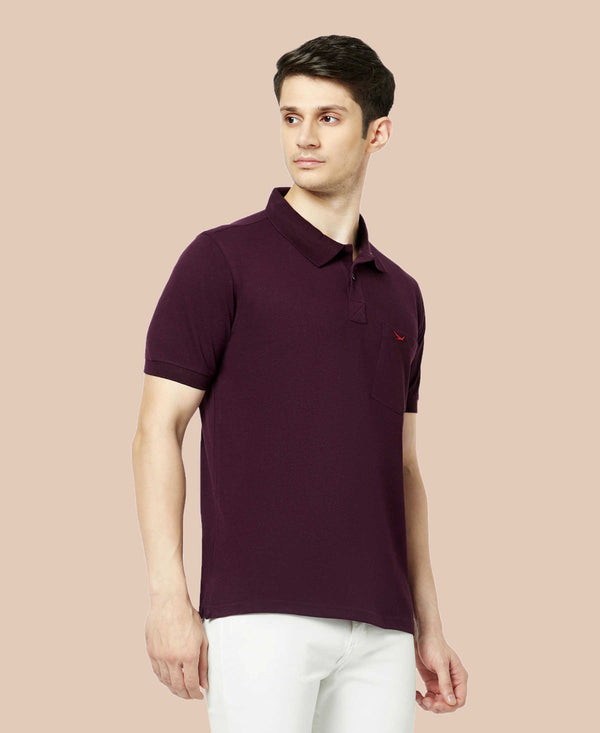 HiFlyers Men'S Solid Regular Fit Polo T-Shirt With Pocket -Wine