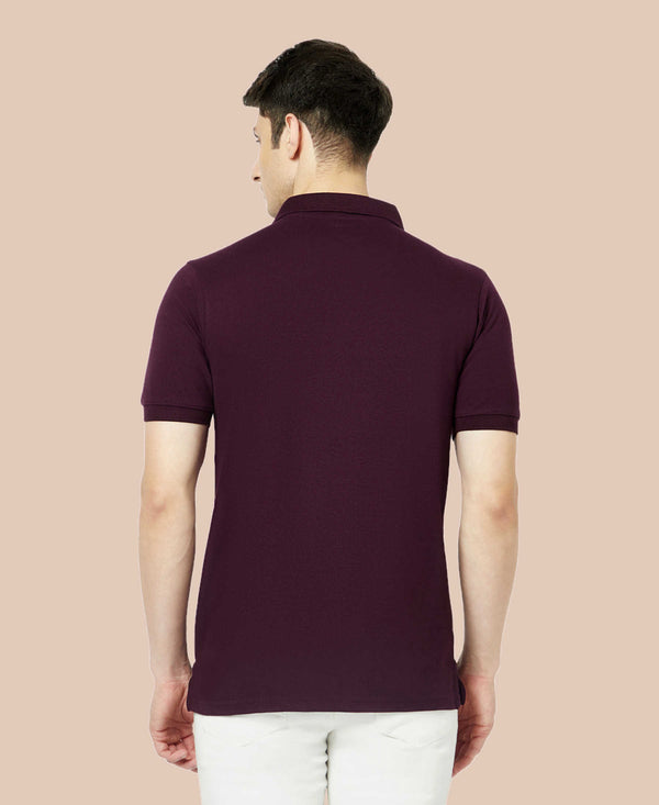 HiFlyers Men'S Solid Regular Fit Polo T-Shirt With Pocket -Wine