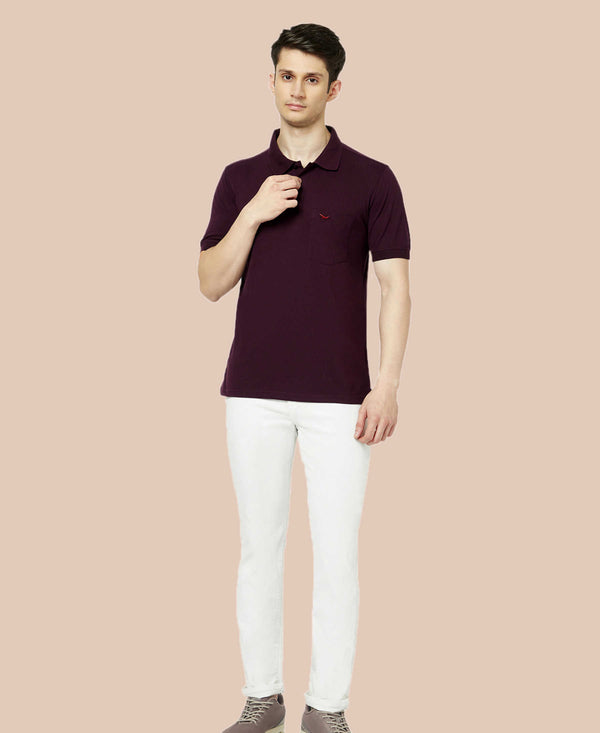HiFlyers Men'S Solid Regular Fit Polo T-Shirt With Pocket -Wine