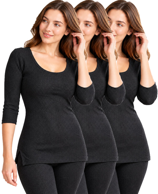 T.T. Women Regular Fit Cotton Rich With Elastomeric Finish 3/4Th Slip Pack Of 3-Black