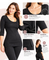 T.T. Women Regular Fit Cotton Rich With Elastomeric Finish 3/4Th Slip -Trouser Thermal Set -Black