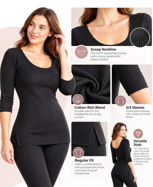 T.T. Women Regular Fit Cotton Rich With Elastomeric Finish 3/4Th Slip Pack Of 1-Black