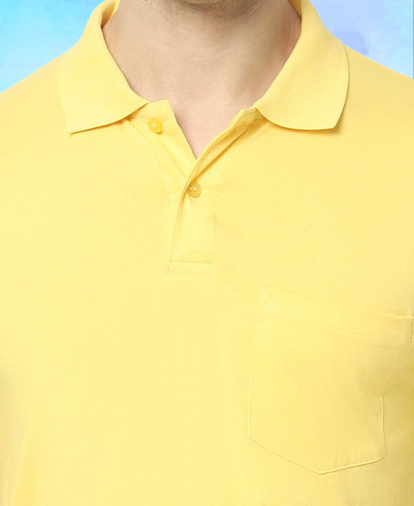 T.T. Men'S Solid Sinker Polo Tshirts With PocketYellow