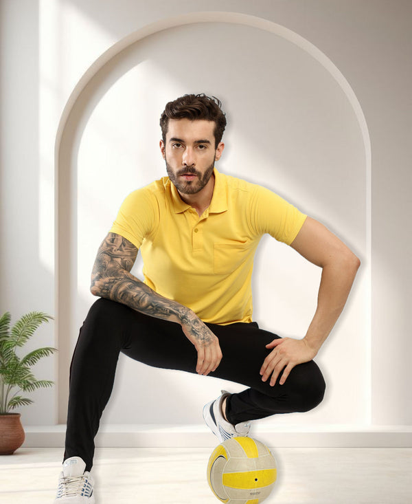T.T. Men Slim Fit Cotton Polyster Pique Polo Half Sleeve T-Shirt Yellow