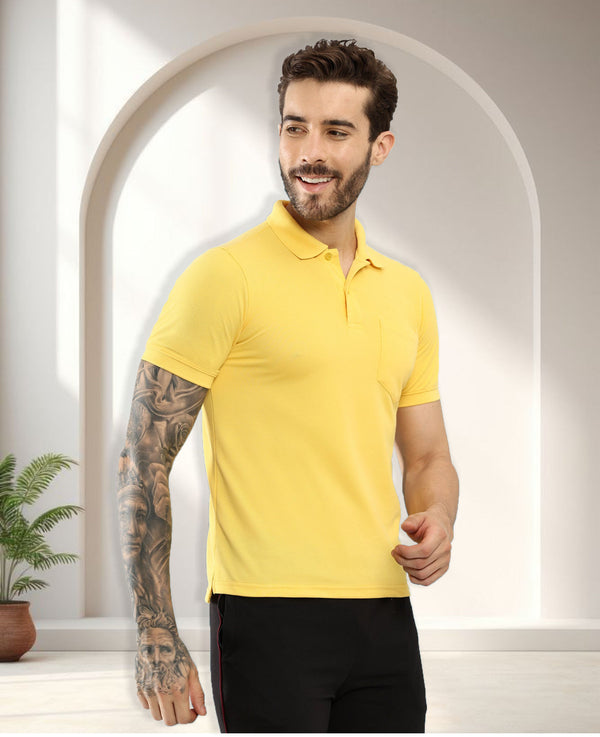 T.T. Men Slim Fit Cotton Polyster Pique Polo Half Sleeve T-Shirt Yellow