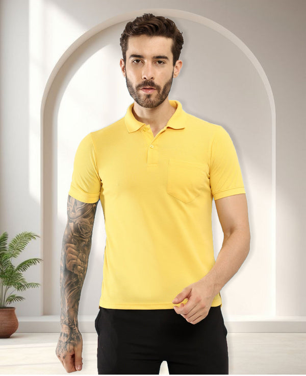 T.T. Men Slim Fit Cotton Polyster Pique Polo Half Sleeve T-Shirt Yellow