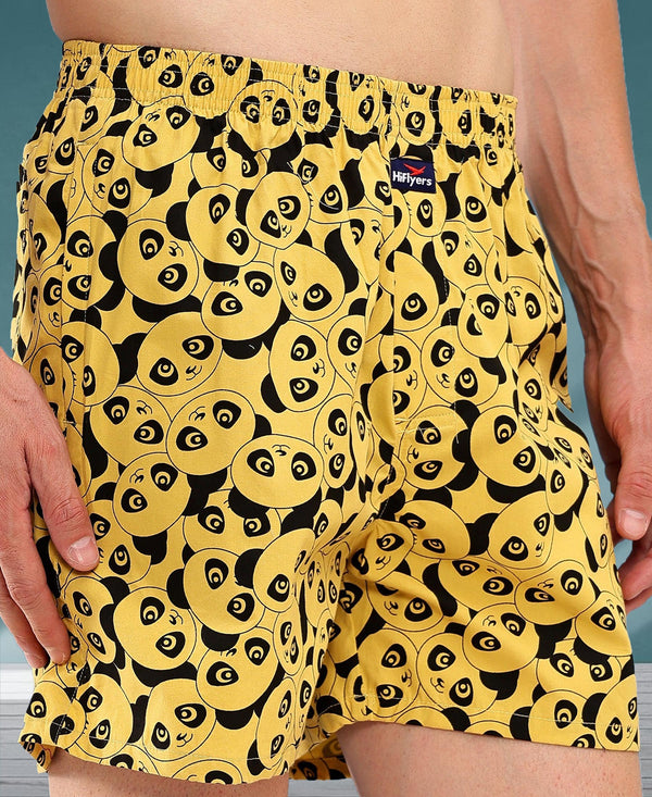 HiFlyers Men Regular Fit Printed Super Combed Cotton Woven Boxer Short Pack Of 1 Yellow