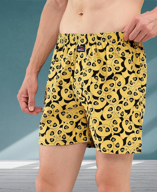 HiFlyers Men Regular Fit Printed Super Combed Cotton Woven Boxer Short Pack Of 1 Yellow