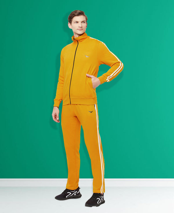 HiFlyers Mens Yellow Regular FitSolid Fleece Tracksuit