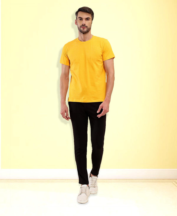 T.T. Men Eco Friendly (Cotton Rich) Recycled Fabric Solid Round Neck Regular Fit Golden Yellow