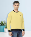 HiFlyers Men Slim Fit Cotrast Rib Cotton Fleece Round Neck Sweatshirt -Yellow