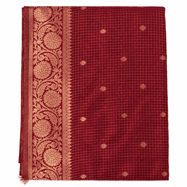 Golden Checks Cotton Saree