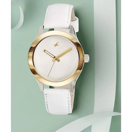 Quartz Analog Silver Dial Leather Strap Watch for Girls np6078sl02