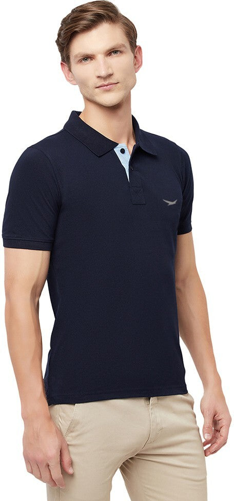 HiFlyers Men'S Cotton Polo T-Shirt With Chest Logo Navy