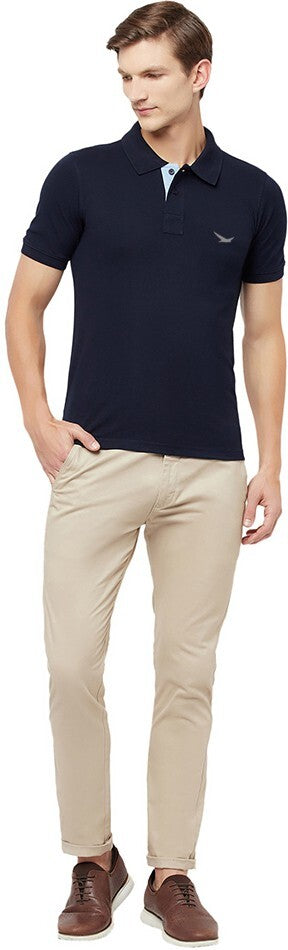 HiFlyers Men'S Cotton Polo T-Shirt With Chest Logo Navy