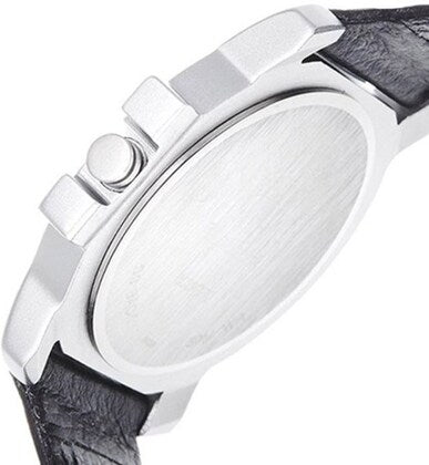 Quartz Analog Black Dial Leather Strap Watch for Guys