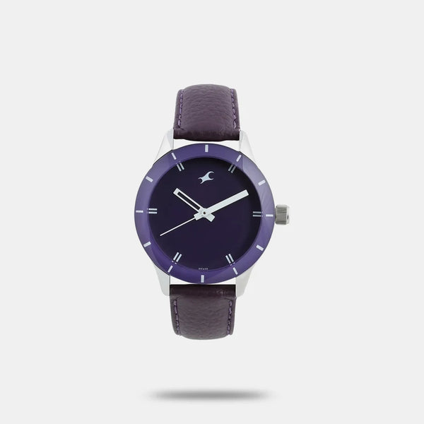 Quartz Analog Purple Dial Leather Strap Watch for Girls NN6078SL05