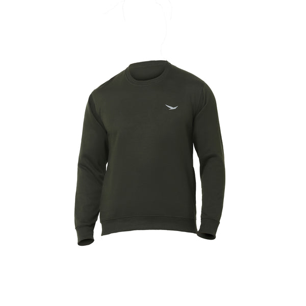 HiFlyers Mens Olive Slim Fit Solid Cotton Fleece Sweatshirt