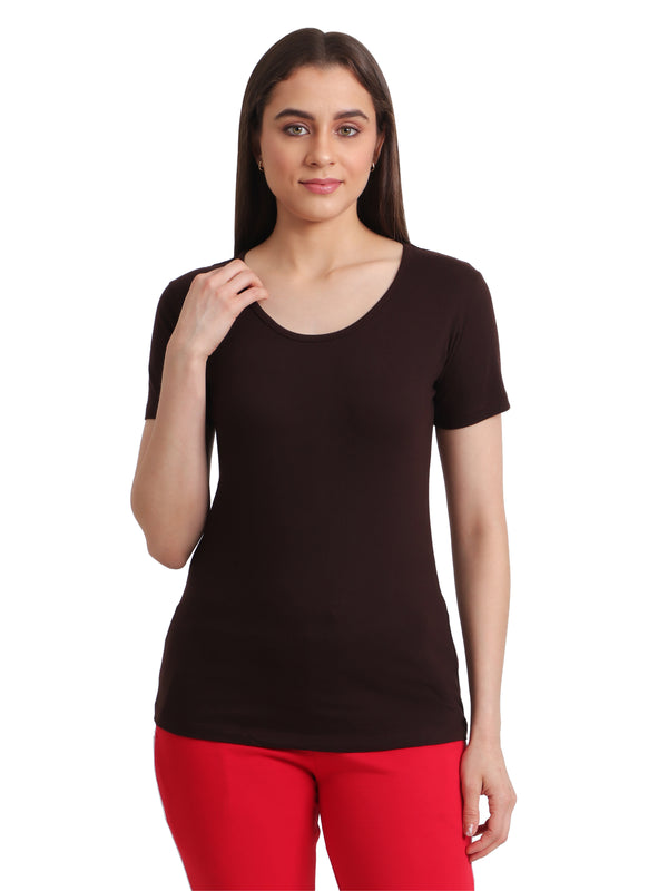 T.T. Women Slim Fit 100% Cotton Cool Round Neck Half Sleev Solid TshirtBrown