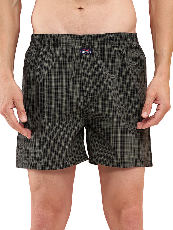 HiFlyers Men Regular Fit Checked Super Combed Cotton Woven Boxer Short Pack Of 1 Olive