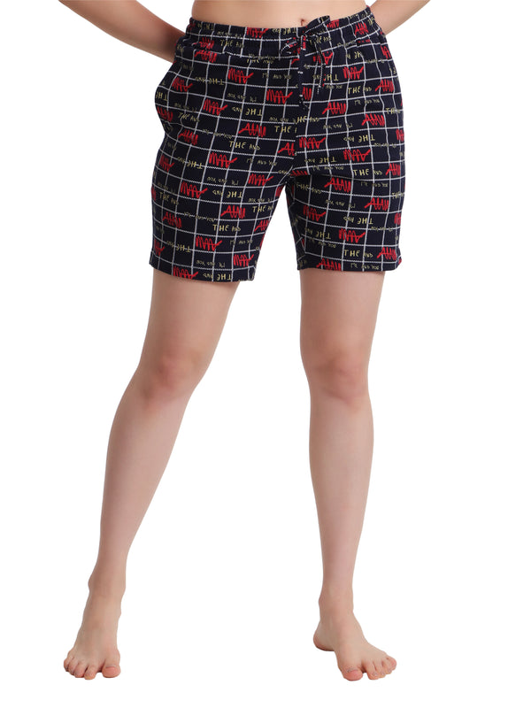 HiFlyers Women Regular Fit Cotton Printed Short -Black