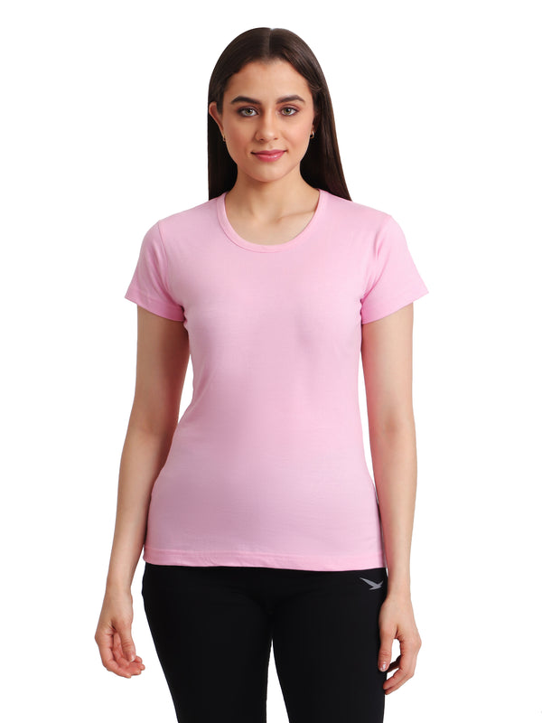 T.T. Women Slim Fit 100% Cotton Cool Round Neck Half Sleev Solid TshirtPink