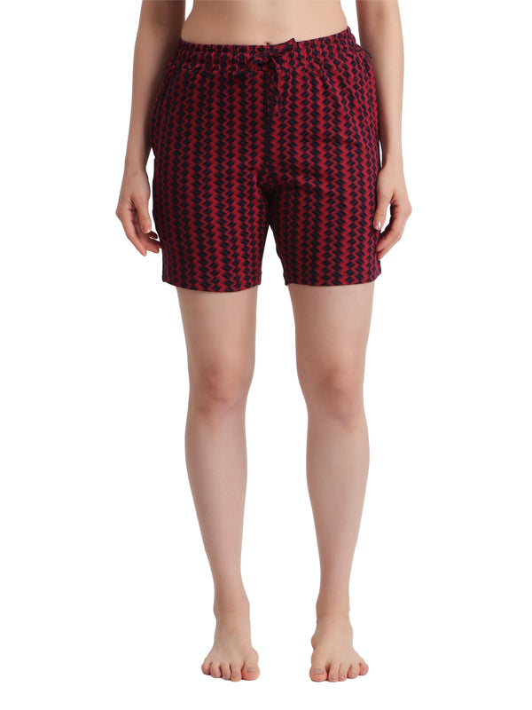 HiFlyers Women Regular Fit Cotton Printed Short -Maroon