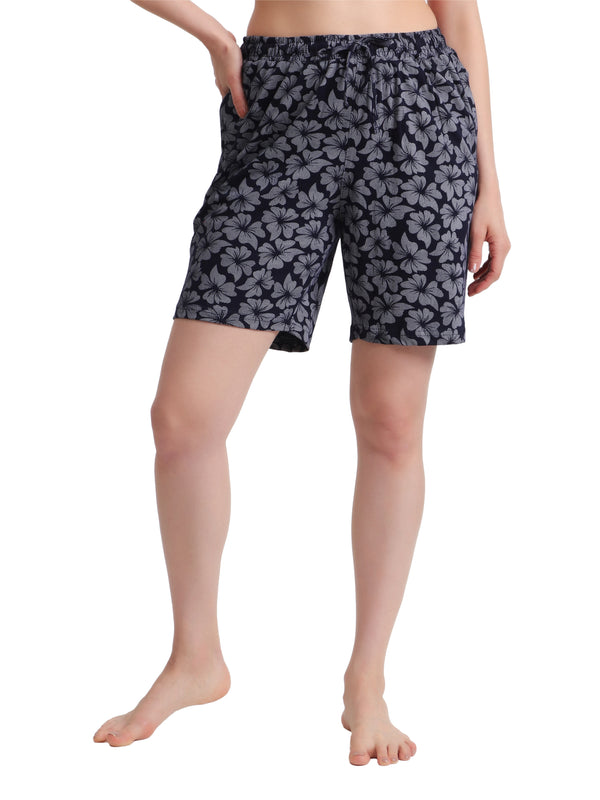 HiFlyers Women Regular Fit Cotton Printed Short -Navy