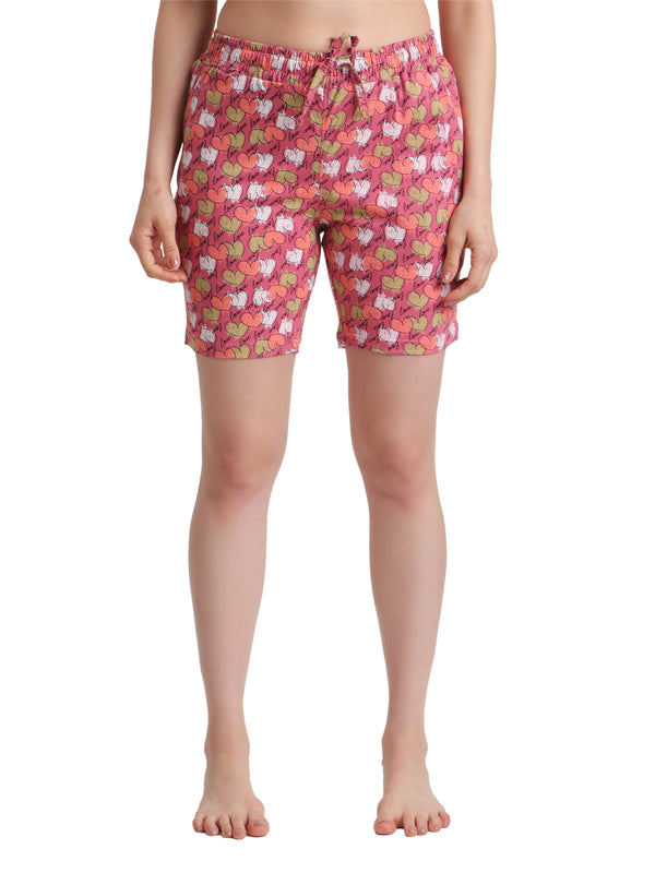 HiFlyers Women Regular Fit Cotton Printed Short -Pink