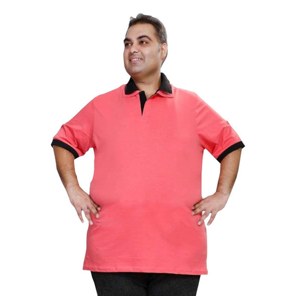 Men Plus Size Double Collar Pink T-Shirts