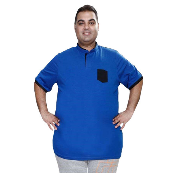 Plus Size Men Van Collar Blue T-Shirts