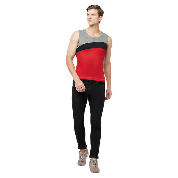 T.T. Men Designer Gym VestPack Of 3 Black-Red-Grey-Red-Navy-Grey