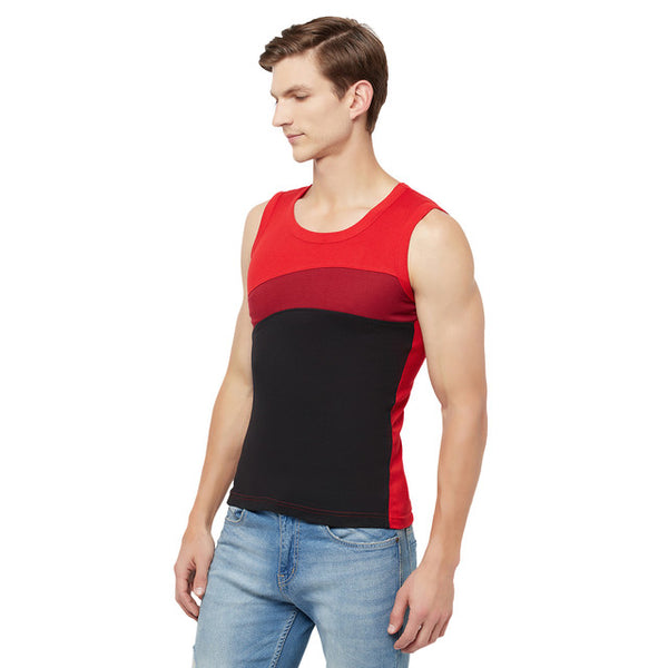 T.T. Men Designer Gym VestPack Of 3 Black-Red-Red-Black-Maroon-Navy
